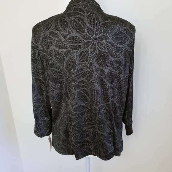 Collections Women's Black Silver Floral Semi Sheer Open Front Cardigan Jacket - Picture 8 of 13